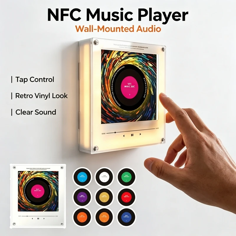 Image of NFC Musik-Vinyl-Kühlschrankmagnet Nachtlicht, Automatische Musikwiedergabe Induktionsaufnahme-Aufkleber Kreatives Acryl-Ornament