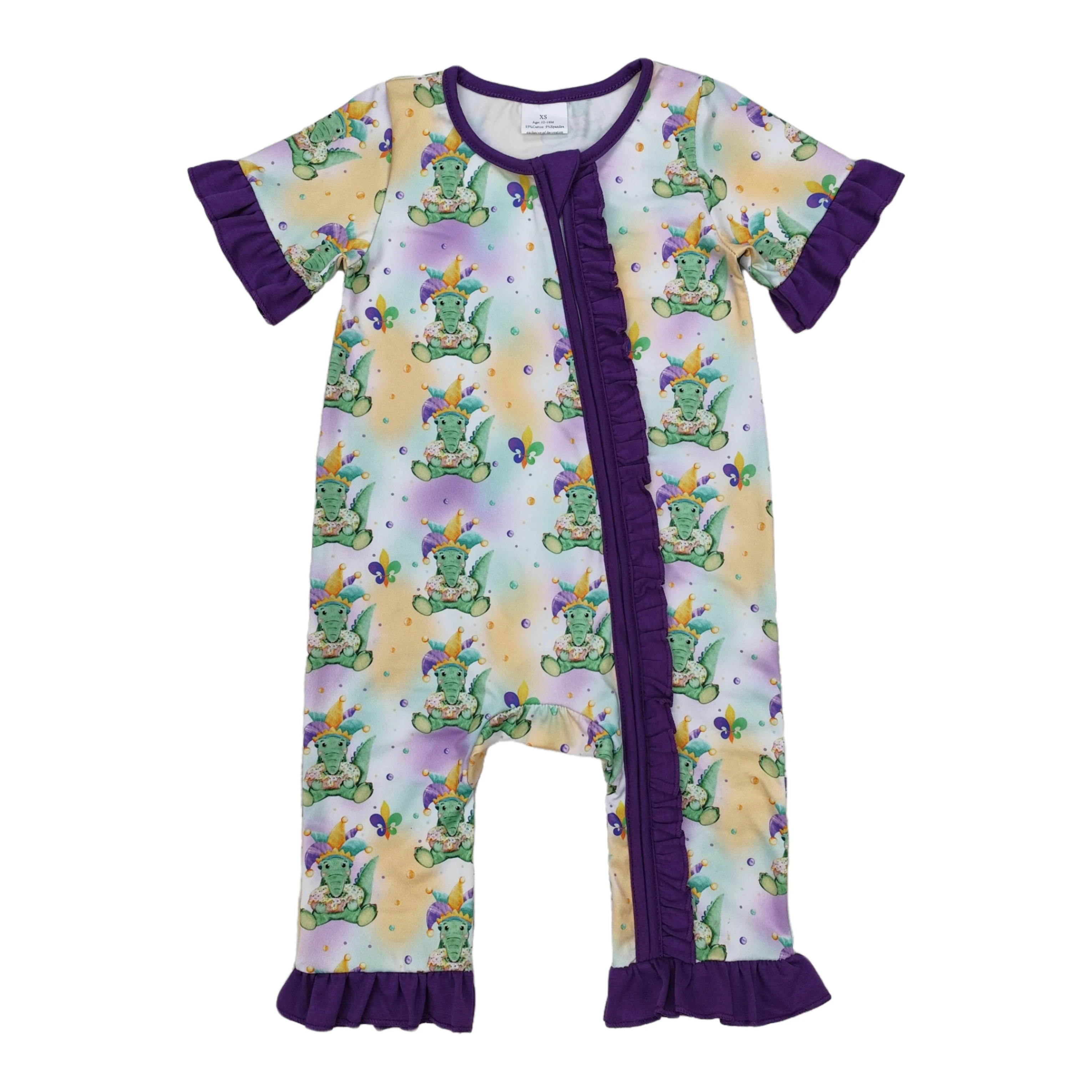 

Wholesale Baby Girl Mardi Gras Bodysuit Toddler Newborn Ruffle Zipper Jumpsuit Kids Children Short Sleeves Romper Clothing