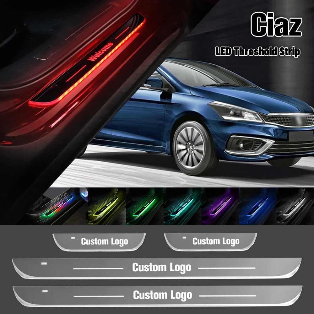 

Для Suzuki Ciaz 2015-2022 2018 автомобильная лампа с индивидуальным логотипом подсветка порога двери 2019 2020 2021 приветственный порог фотоаксессуары