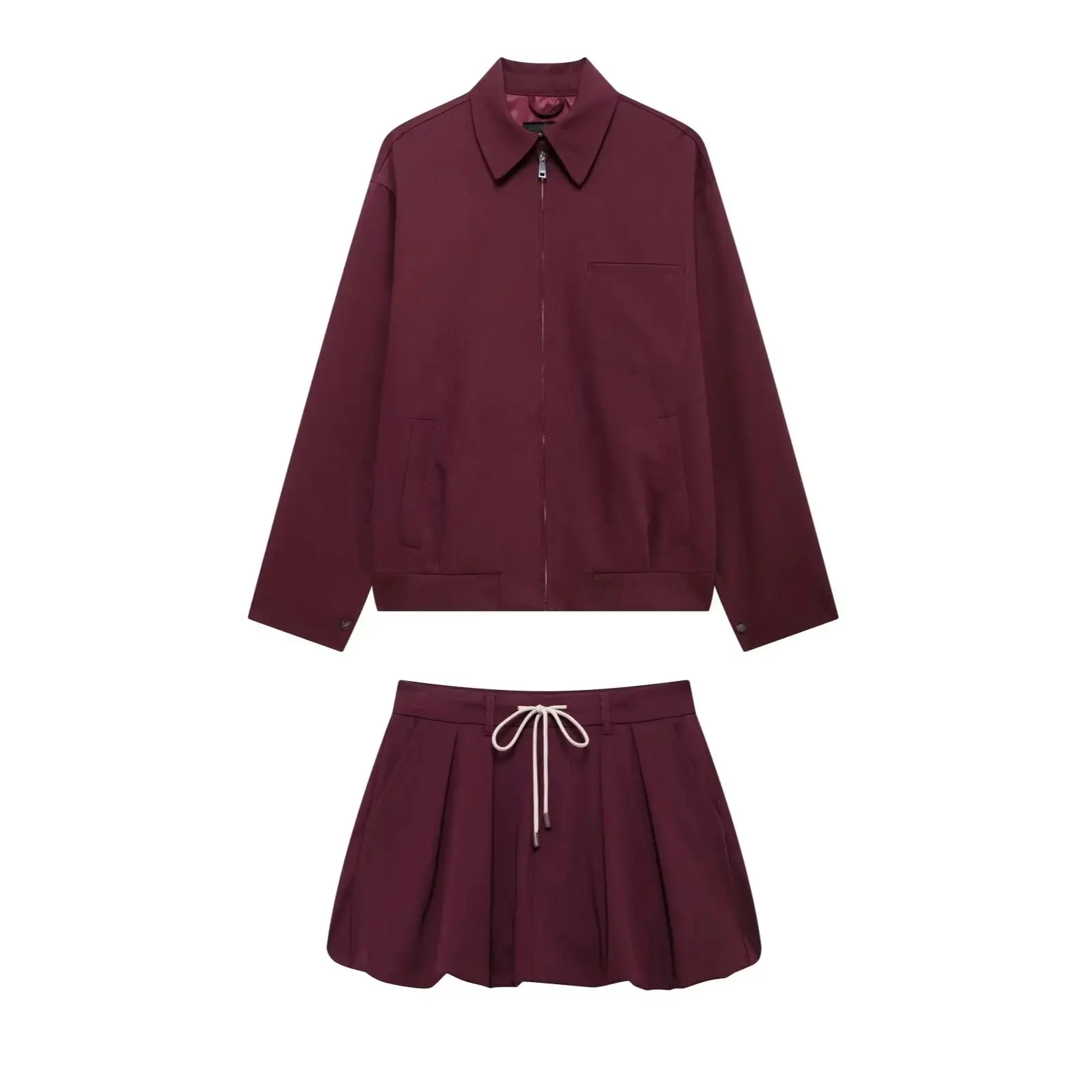 Casual dames 2-delige sets taille vetersluiting lantaarn editie minirok sets effen zak decoratieve jas top damesset - afbeelding 2