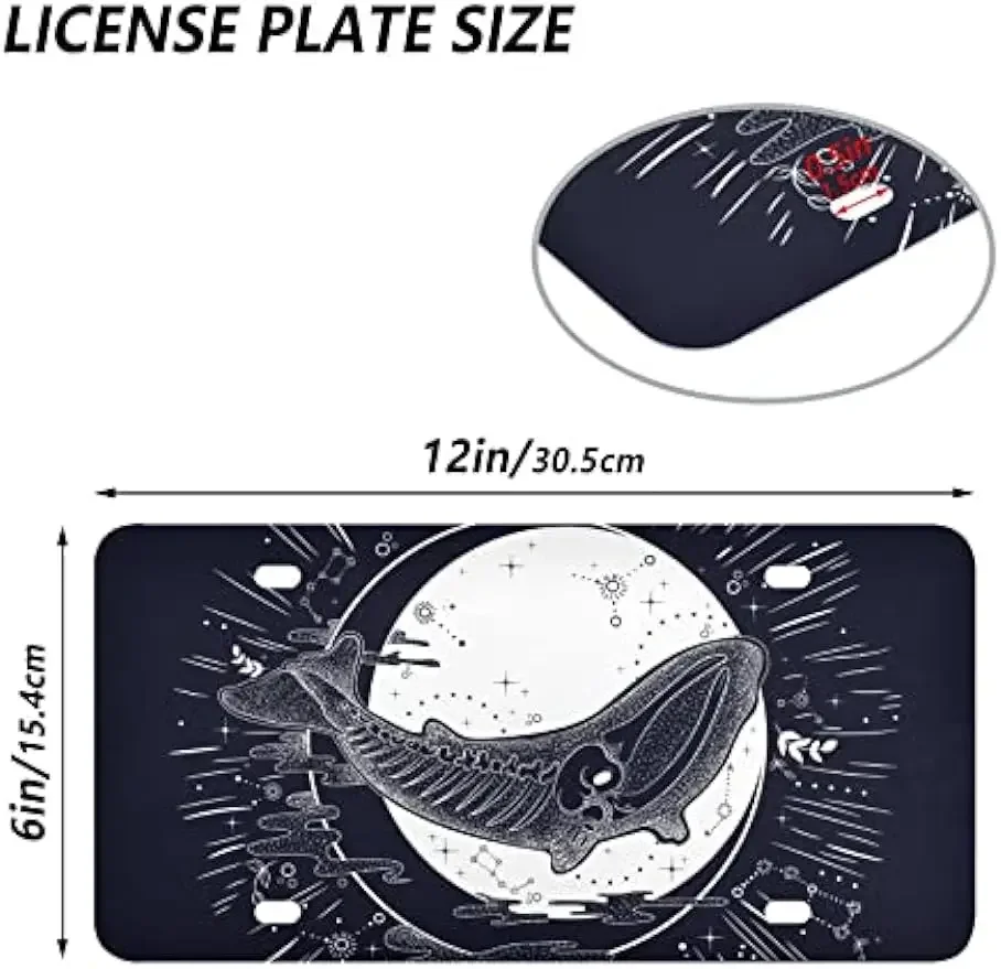 Celestial Whale Car License Plate Cover Aluminium Car Decorative Novelty License Plate Frame for US Vehicle Standard 6 X 12 Inch