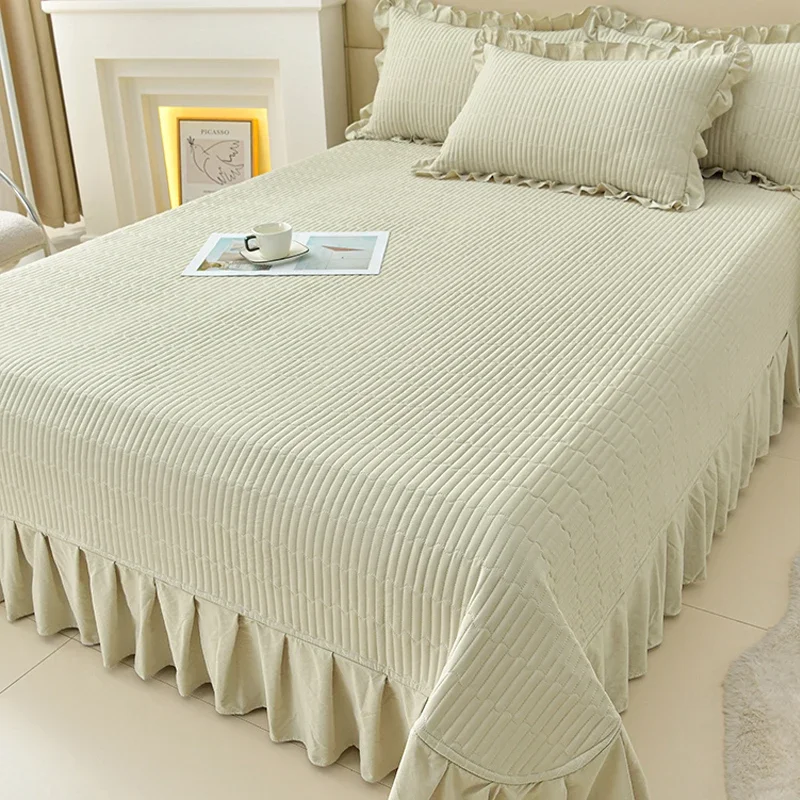 

Summer solid color tencel bed cover three-piece set lace ice silk mat air conditioner mat non-slip bed sheet kang cover soft mat
