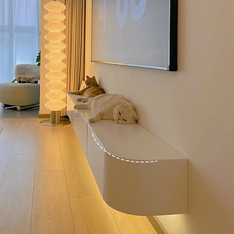

All solid wood suspended TV cabinet small apartment wall shielding socket suspended rock slab wall hanging ultra-narrow wall han