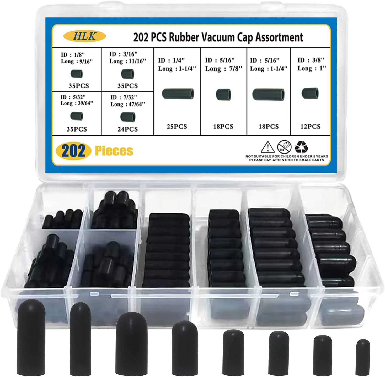 

Vacuum Caps Rubber Plug Kit - 202 PCS 8 Size