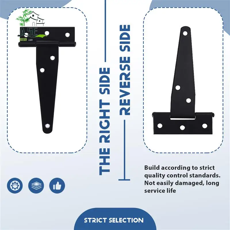 

A05E-6 PCS 4 Inch T-Strap Hinges Rustic Gate Strap Hinge Rustproof Gate Door Black Hinges For Windows, Fence And Barn Gates