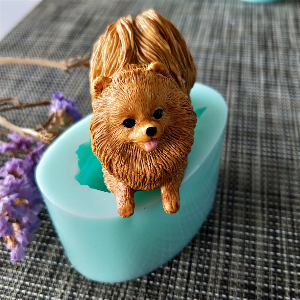 3D Pomeranian Silicone Mould Cute Dog Candle Mold Fondant Cake Moulds Chocolate Cake Tools Baking Accessories Candle Making DIY