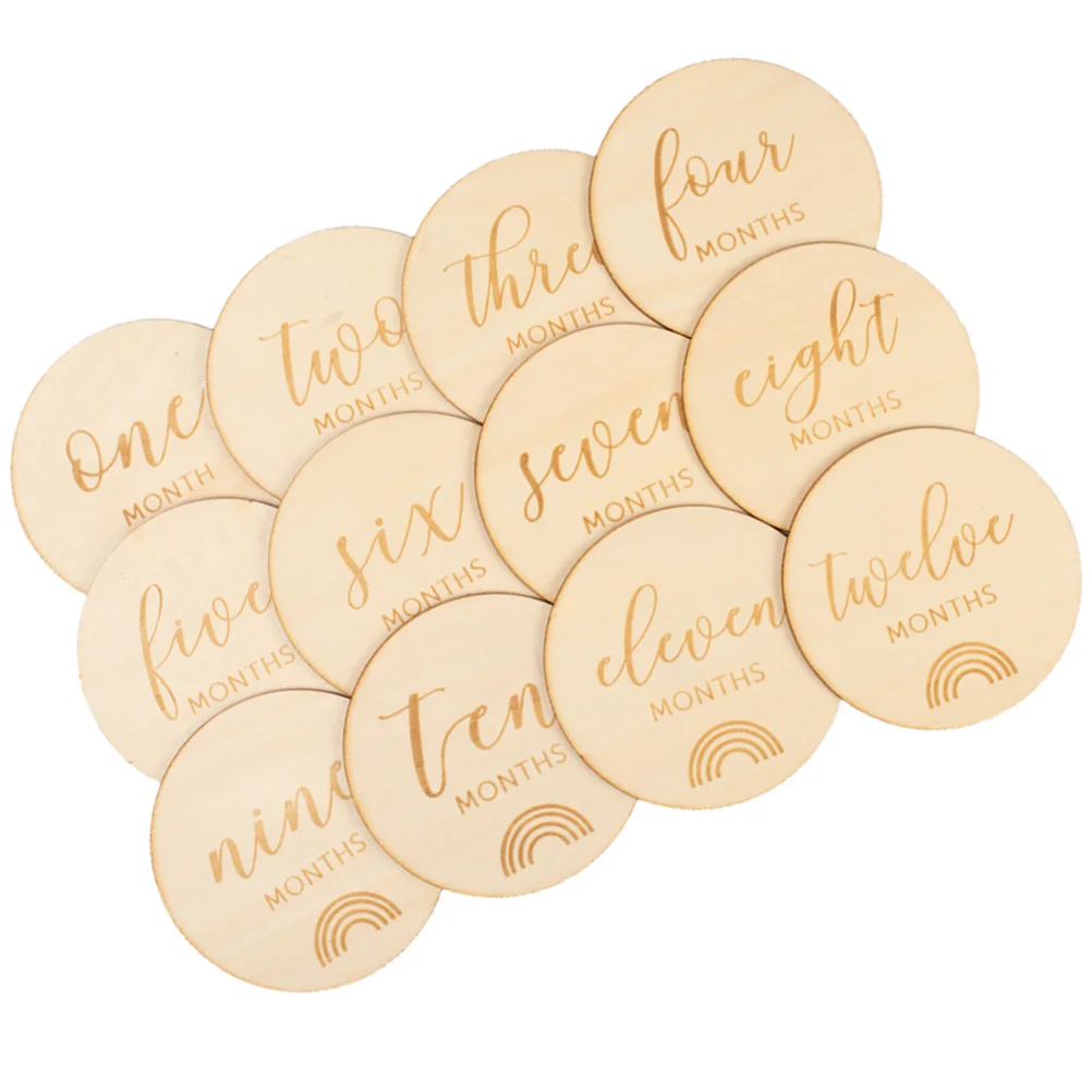 

12PCS Wooden Milestone Cards Photography Prop Durable Monthly Growth Discs Wooden Baby Milestone Cards Infant Photo Accessories