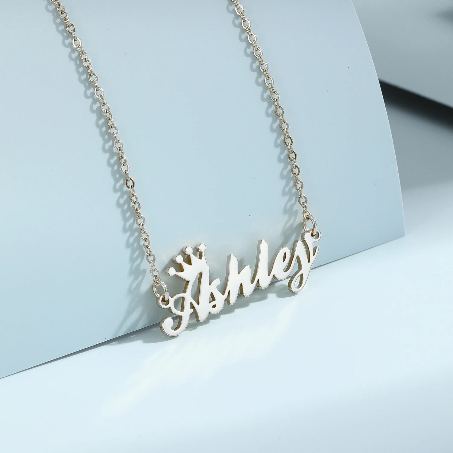 QIAMNI Custom Name Chain Necklace with Crown Personalized Stainless Steel Letters Nameplate Pendant Choker for Women Girls Gift