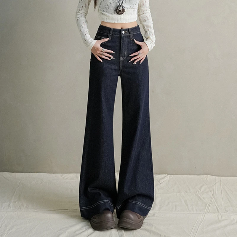 Damskie jeansy FINEWORDS z wysokim stanem, rozszerzane, szerokie nogawki, koreański styl casual, niebieskie jeansy bootcut, streetwear, Harajuku, dzwony.