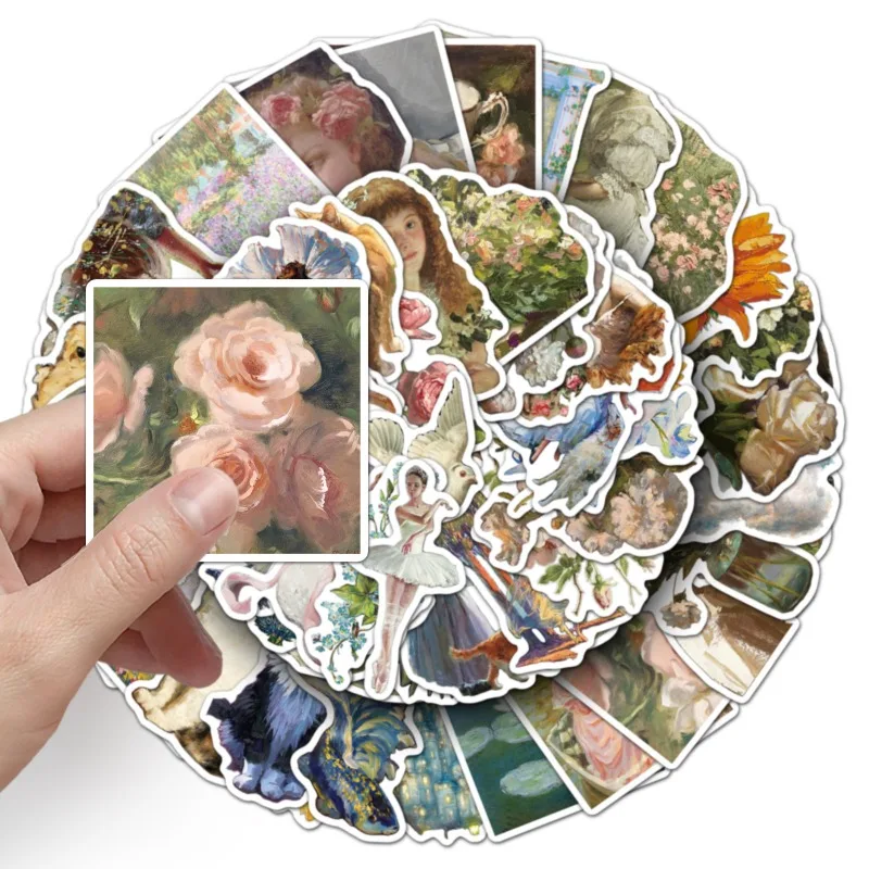 สติกเกอร์ตกแต่งลายกราฟฟิตี้สร้างสรรค์สไตล์ภาพวาดสีน้ำมันย้อนยุคลายการ์ตูน 50 ชิ้น