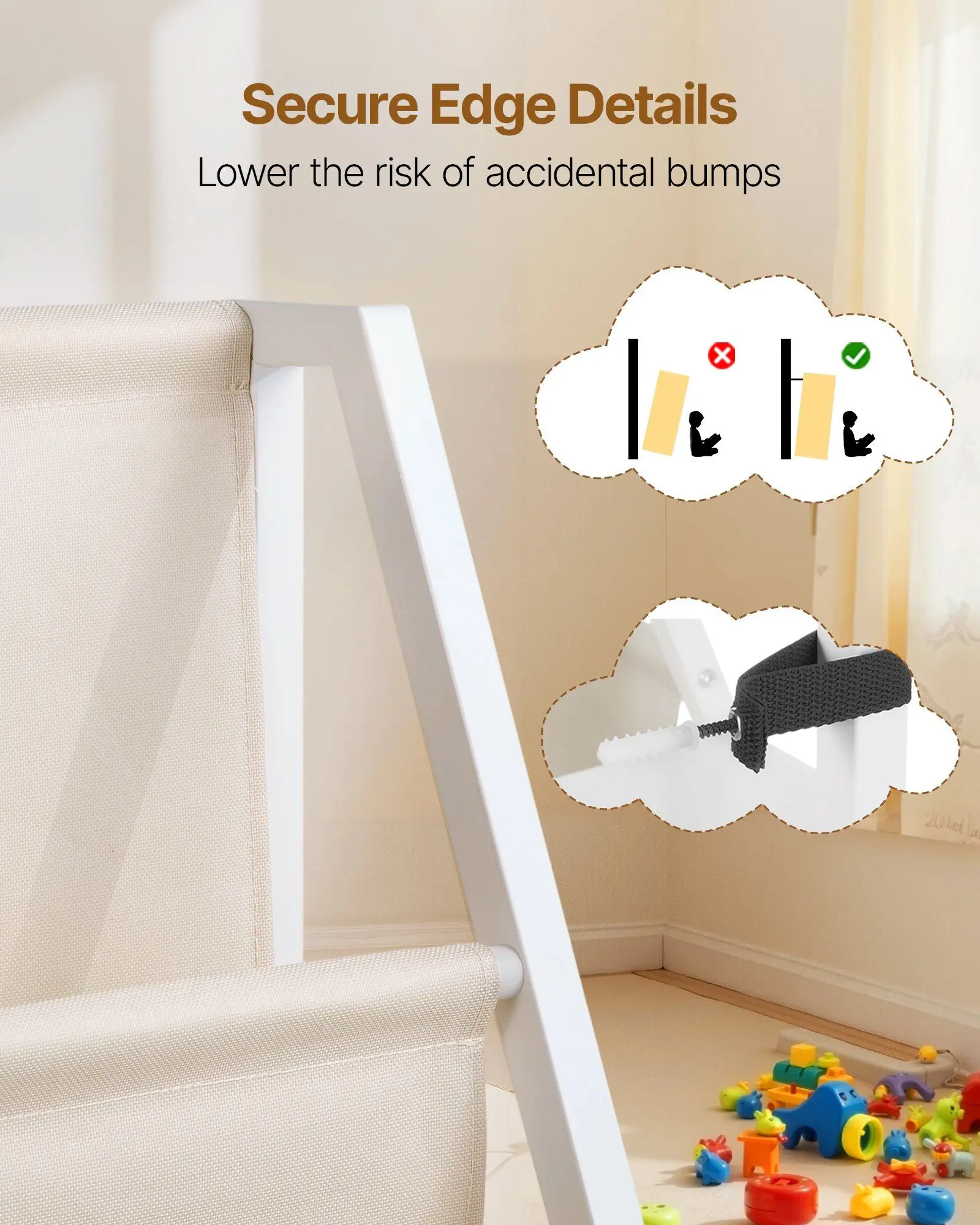 3-Tier Kids Bookcase with Sling Rack and Storage Bag 7 Open Sections Child-Safe Edges Easy Assembly Toy & Book Organizer