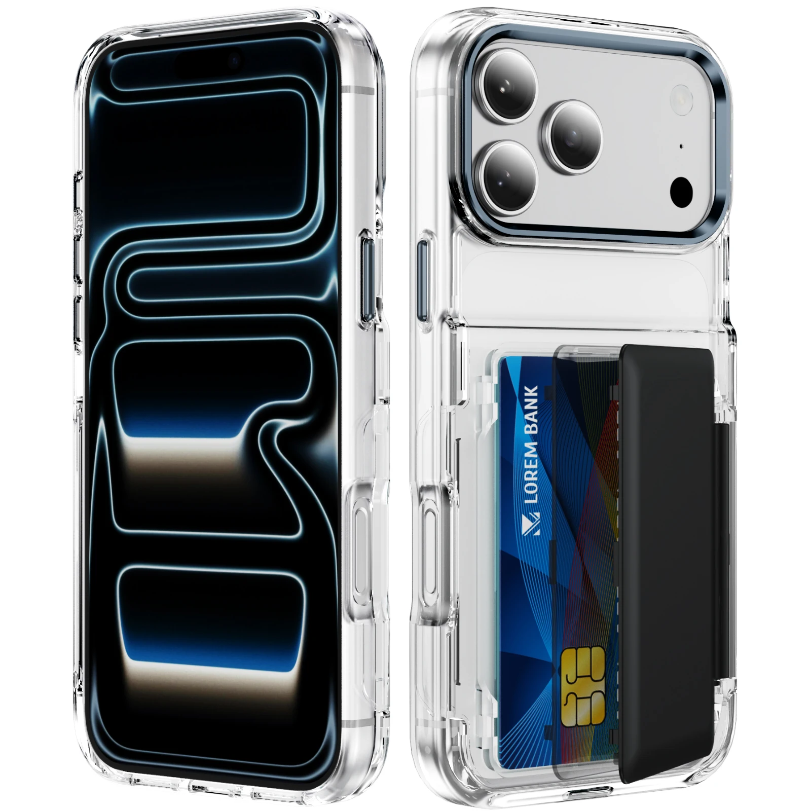 Transparente Stoßfeste Flip-Wallet-Handyhülle mit Ständer für iPhone Air 12 13 14 15 17 Pro Max 16 Plus Kartenfach Hartschale
