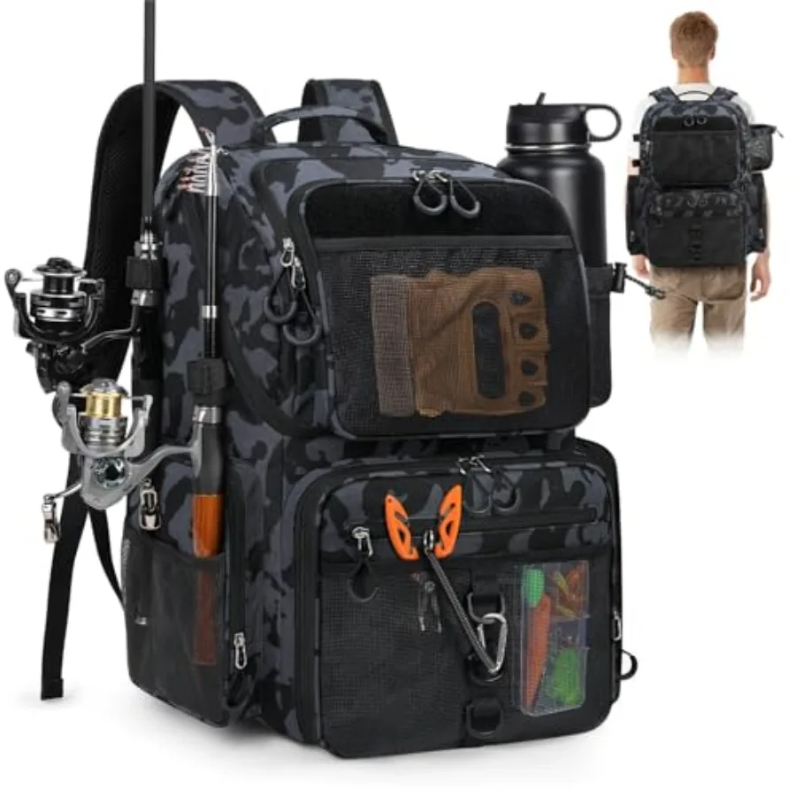 

45L Fishing Backpack with Rod Holders and Rain Cover Large 900D Water-resistant Fishing Tackle Bag Store Fishing Gear