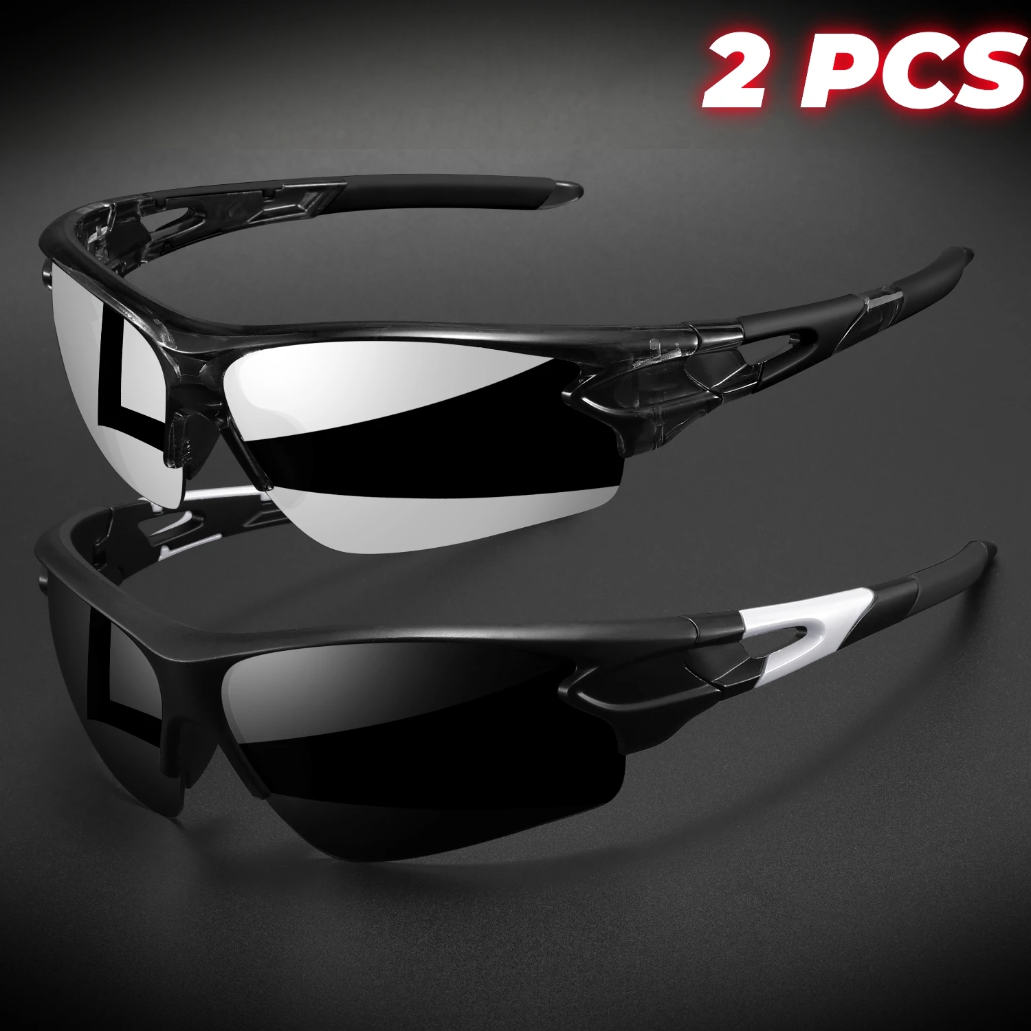 2 Stück neue umlaufende Sport-Sonnenbrille, halbrandlos, leicht, für Radfahren, Wandern, täglich, Unisex, UV400, beschlagfrei, Outdoor-Brille