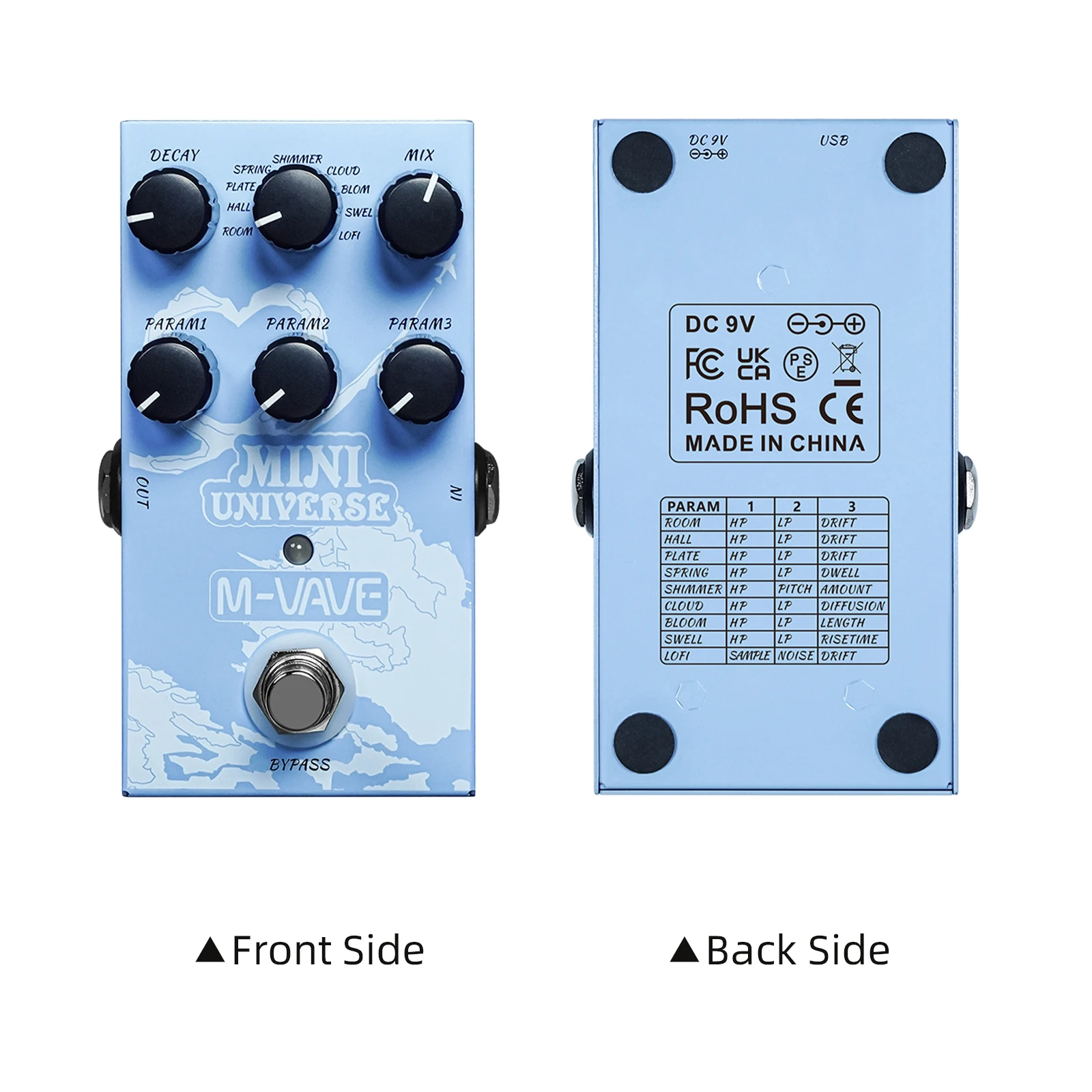 Pedal de efectos de guitarra M-VAVE Pedal de reverberación digital Efector de reverberación de modelado digital con selección de reverberación de 9 modos para guitarra