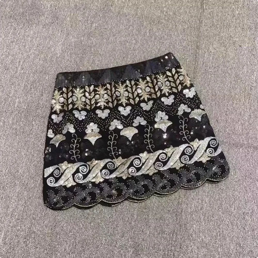 Mini jupe à paillettes pour femmes, jupes trapèze élégantes, mode coréenne, taille haute, sexy, été