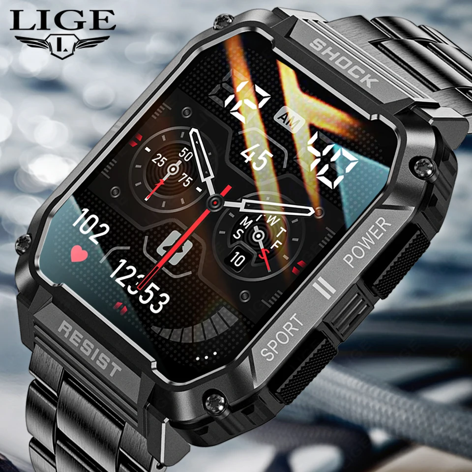 LIGE 1.95'' HD Screen Men Smartwatch Waterproof Smart Watches Bluetooth Call Sport Wristwatch Heart Rate Monitor For Android iOS