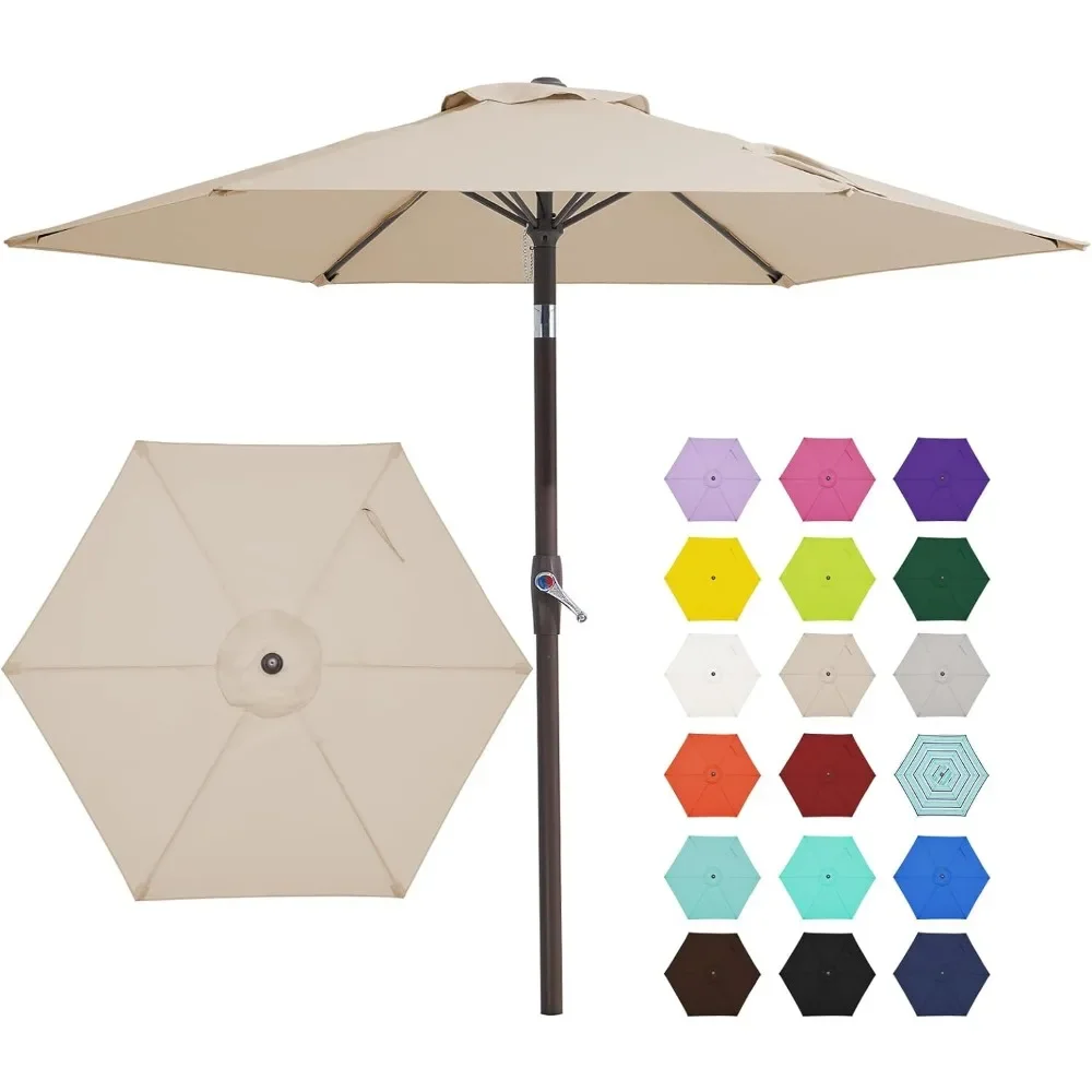 

7.5FT Patio Umbrella Market Table Umbrella with 6 Sturdy Ribs, Push Button Tilt/Crank Outdoor Umbrella for Garden, Deck,Backyard