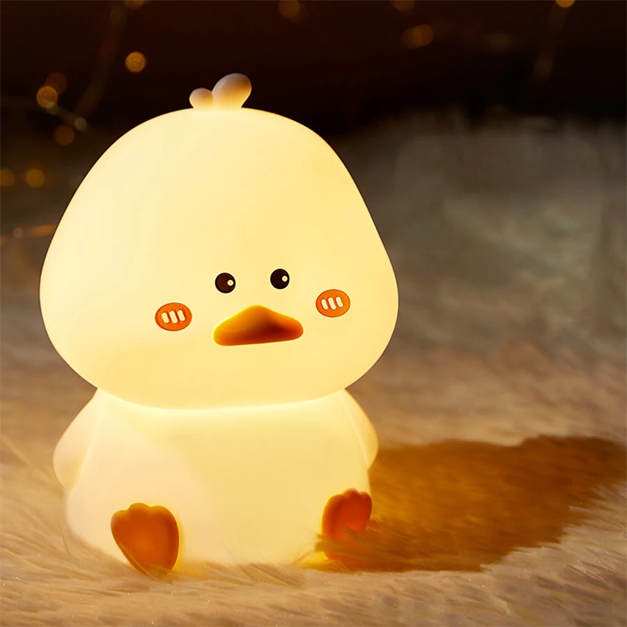 Rechargeable Silicone LED Night Light Cartoon Cute Duck Patting Lamp Children Nightlights Bedroom Sleeping Light Birthday Gift