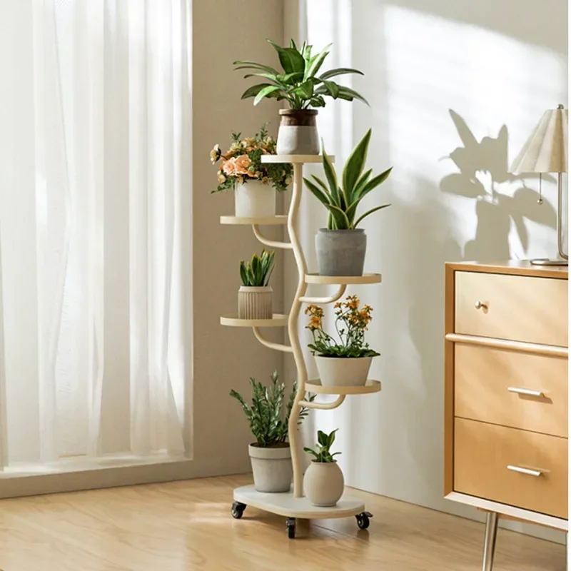 Suporte leve de luxo para flores, prateleiras de plantas multicamadas, prateleira de armazenamento móvel universal para sala de estar