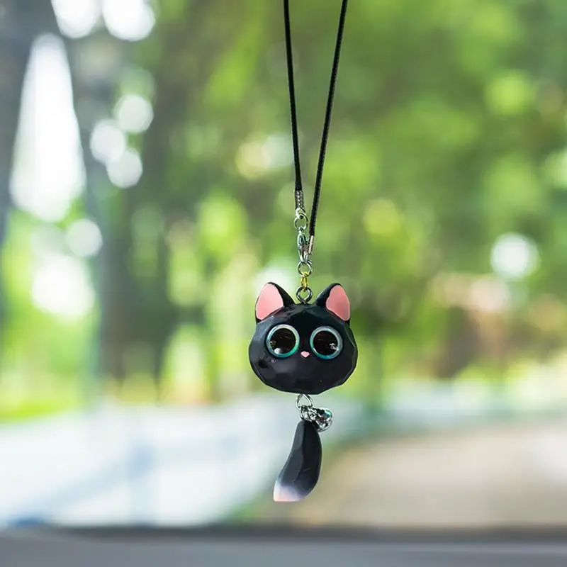 Cat Car Pendant  Cartoon Cat Car Rearview Mirror Pendant Car Interior Decoration Universel For Girls Car Interior Accessories