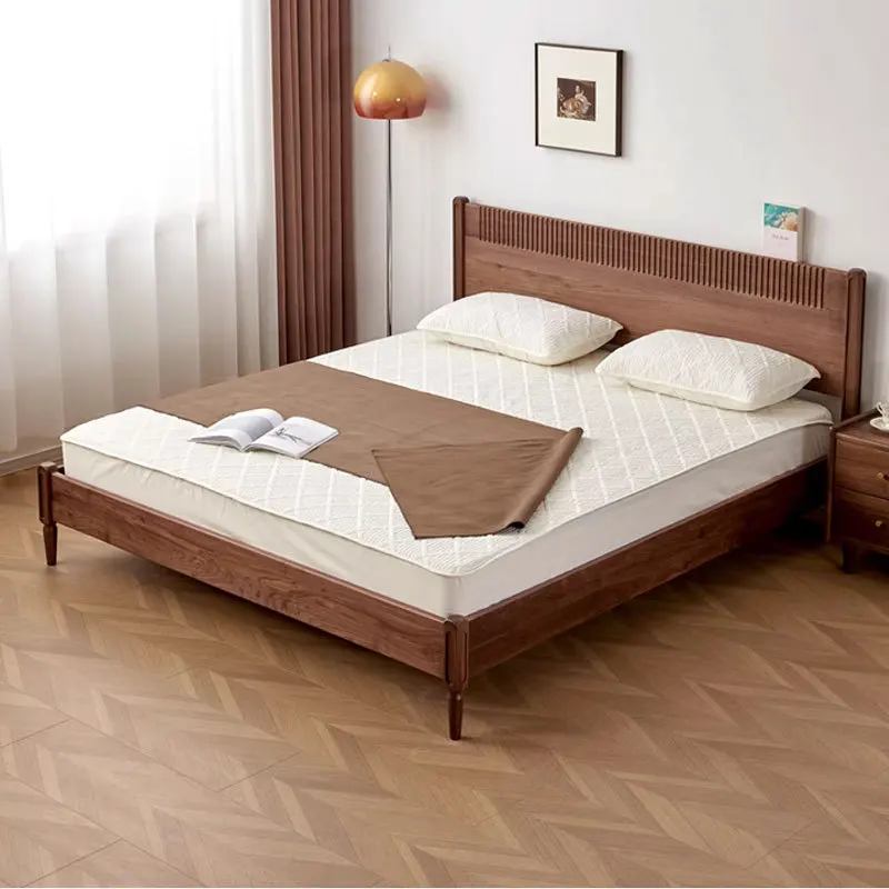 

Customizable Nordic Solid Wood Black Walnut Double Bed