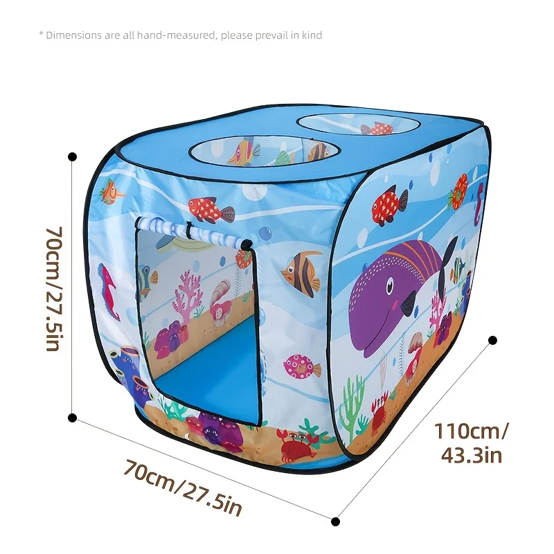 Ocean Themed Pop Up Play Tent for Youngsters Durable Steel Frame Polyester Fabric Multicolor Perfect for Indoor Outdoor Fun