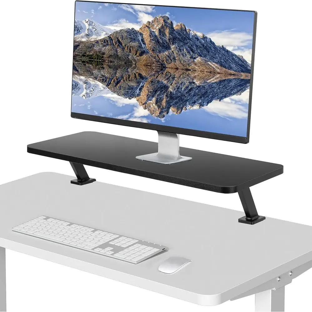 Black Clamp-on Small 26 inch Ergonomic Desk Shel, Single Computer Monitor Stand Riser - Desk Organizer Holds 1 Sn or Laptop STAN
