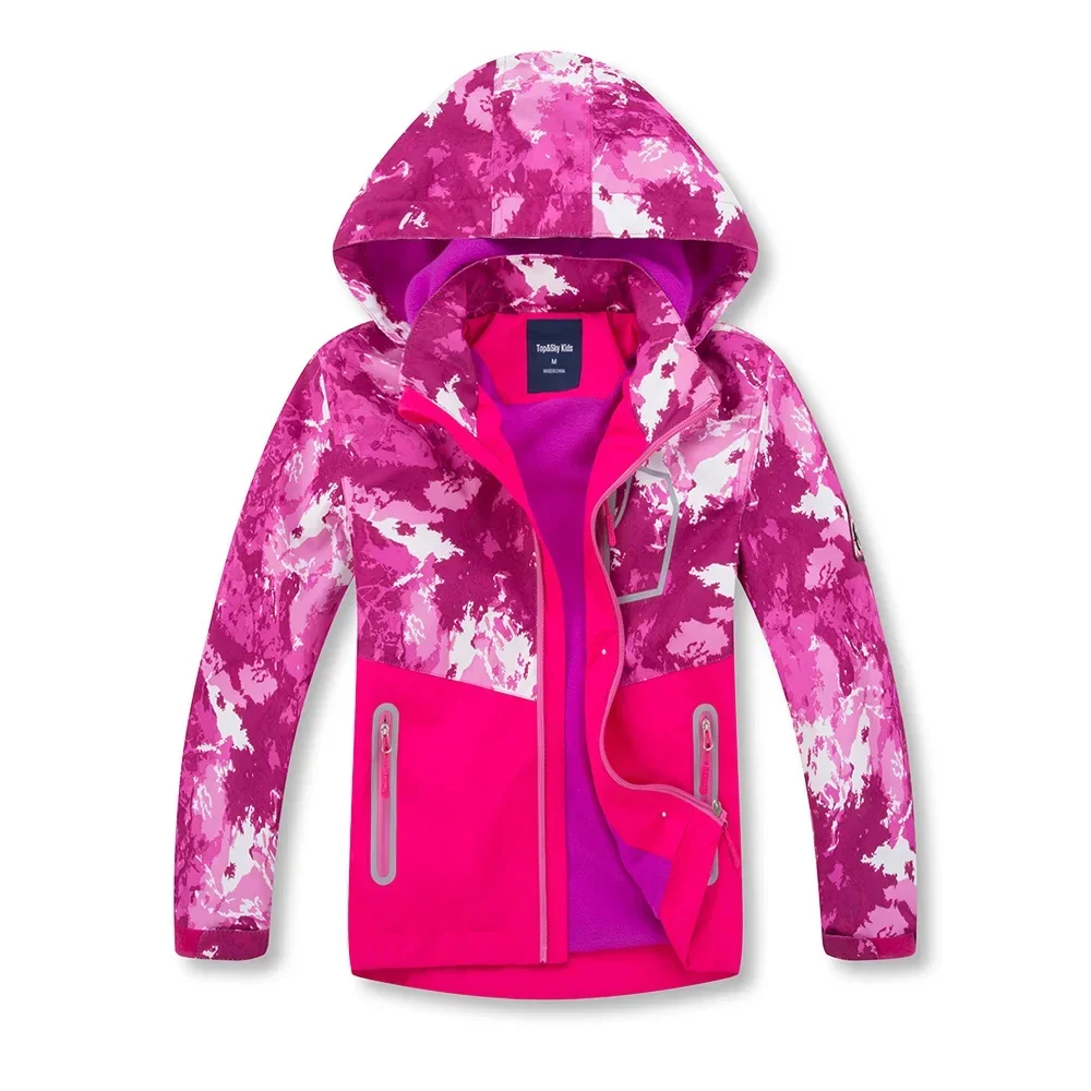 Girls Boys Waterproof Detachable Hood Fleece Lined Zip Hiking Jacket School Kids Track Coat Child Outfit Tops Windbreaker 3-12Yr