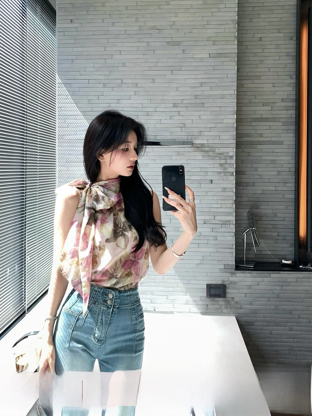 

Топ-майка Yoyozhang Knot Svel с цветочным узором, женская, дизайнерская, прямого кроя, из полиэфирного волокна