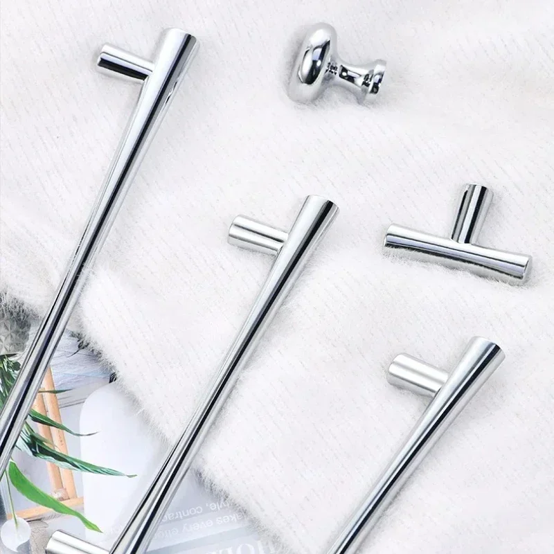 Zinc Alloy Single Hole Knobs Bright Silver Kitchen Cabinet Pulls Wardrobe Cupboard Drawer Handles Modern Furniture Door Handles