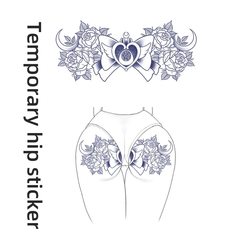 Blue Butterfly Heart Rose Hip Temporary Tattoo Sticker Waterproof Fake Tattoo Body Art for Women
