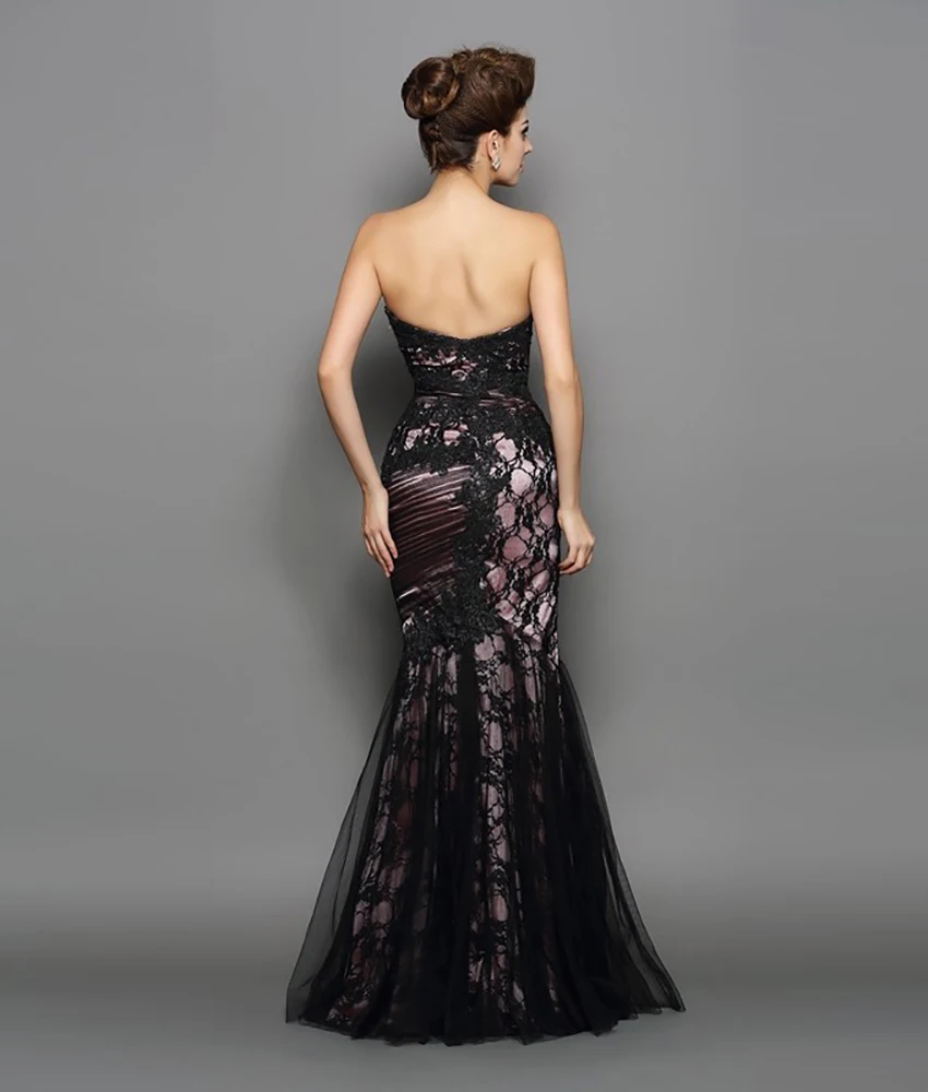 Vestido de noite sereia de renda sexy personalizado, delicado, sem mangas, amor, comprimento até o chão