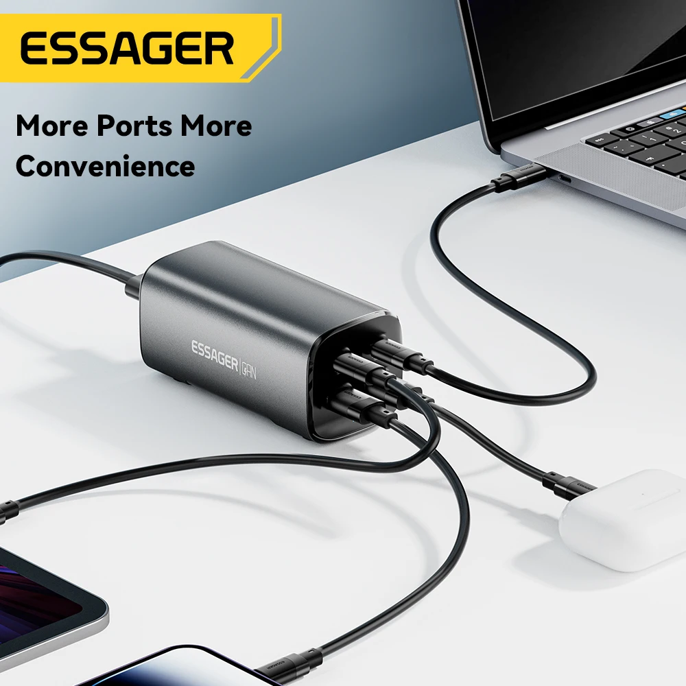 Essager 100W USB C GaN Charger Desktop Quick Charge 4.0 QC 3.0 PD Type C Fast Charging For MacBook Samsung POPC iPhone 15 Laptop