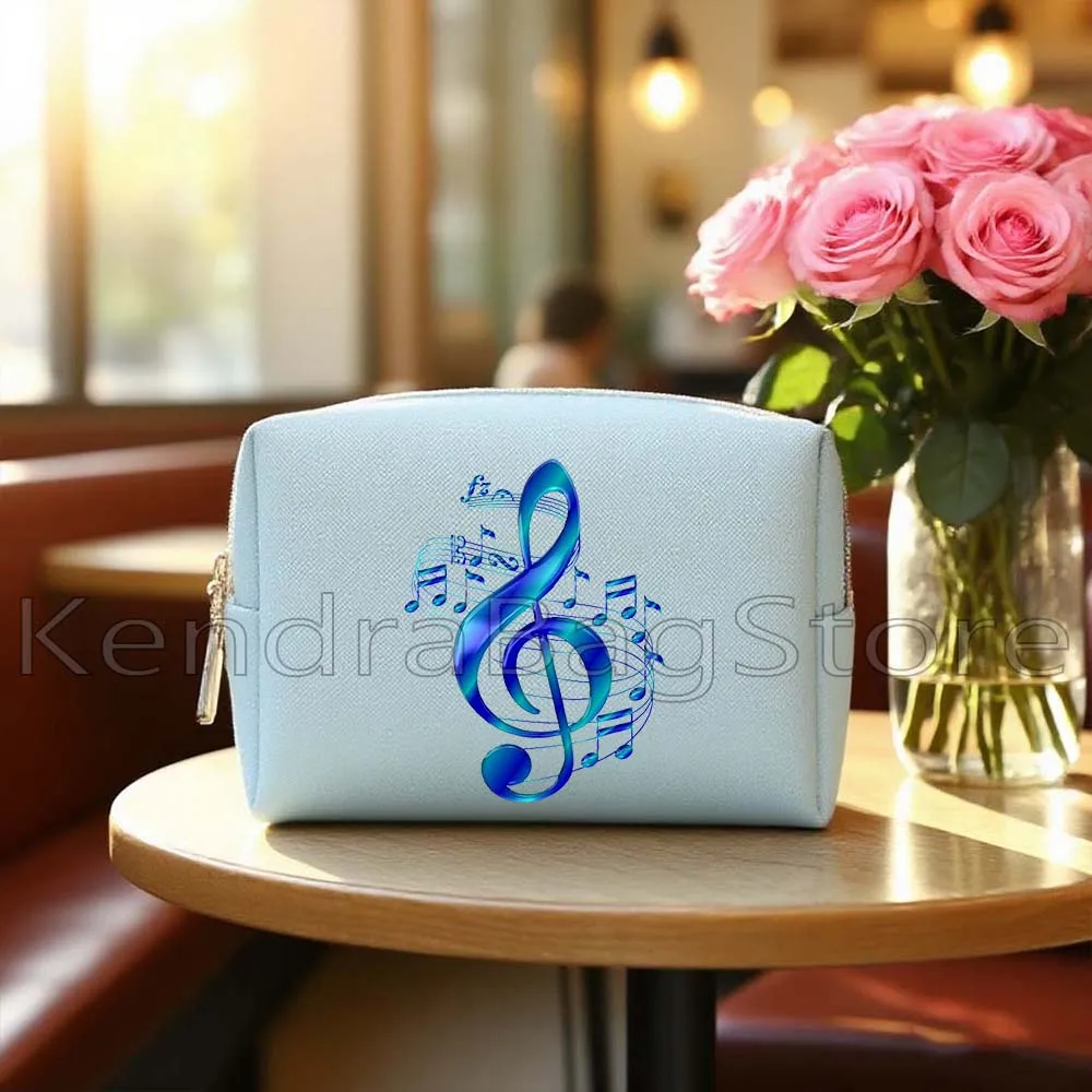 عشاق الموسيقى الهدايا الغيتار الملونة الأزهار ثلاثة أضعاف المفتاح الموسيقي الموسيقى ملاحظات بولي Blue حقيبة مستحضرات التجميل المرأة حقيبة مستحضرات تجميل حقيبة تخزين مقاومة للماء