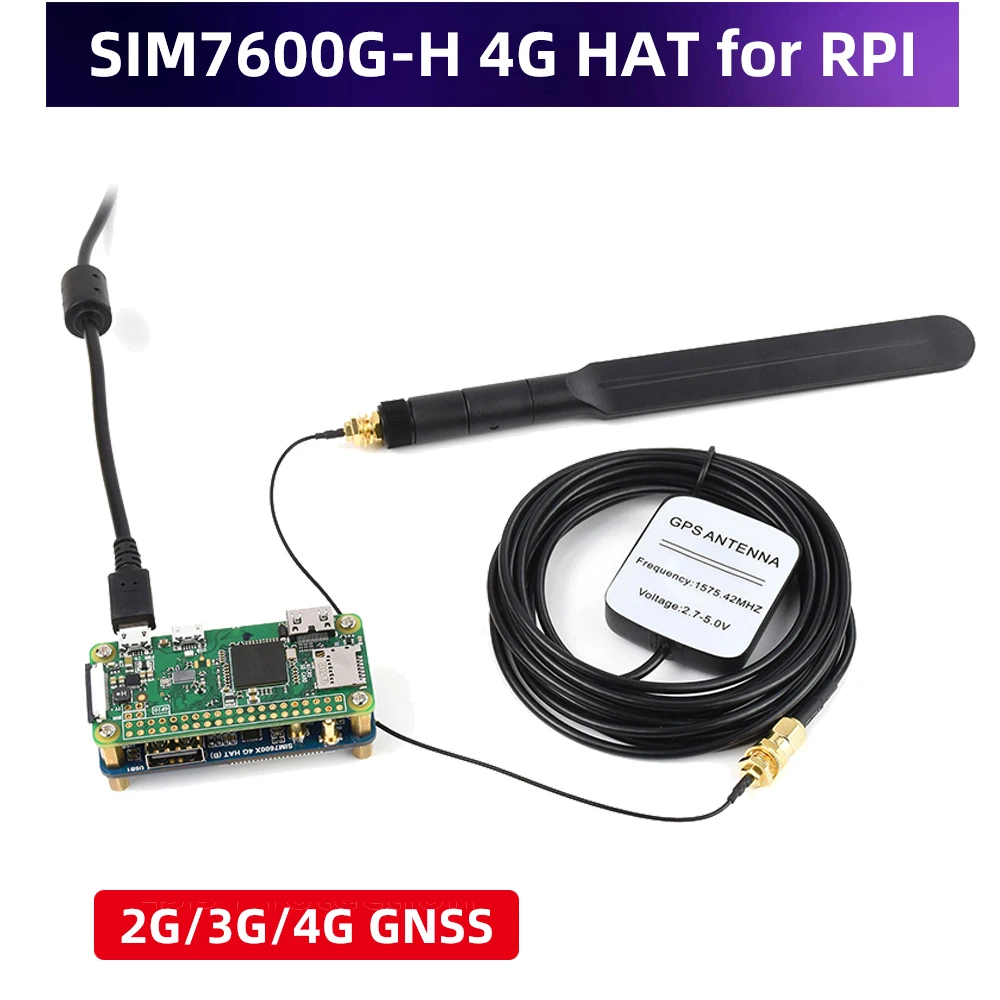 

SIM7600G-H 4G HAT (B) for Raspberry Pi 4 3 Zero LTE Cat-4 4G 3G 2G Support GNSS Positioning Global Band Via Micro USB Pogo Pin