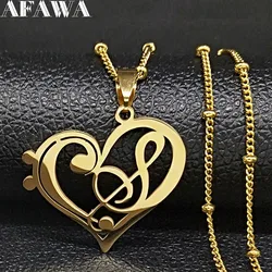Aesthetic Music Note Heart of Treble Clef Stainless Steel Necklace for Women Men Gold Color Musical Chain Jewelry collar N1135