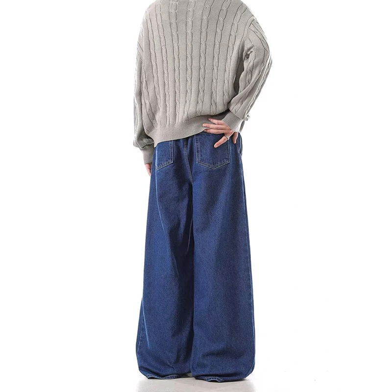 กางเกงยีนส์ทรงหลวมสีน้ำเงินเข้มสไตล์วินเทจ Y2K ของผู้หญิง ZHIZOU กางเกงยีนส์เดนิมสไตล์ฮาราจูกุแบบญี่ปุ่นยุค 2000 เอวสูงทรงโอเวอร์ไซส์