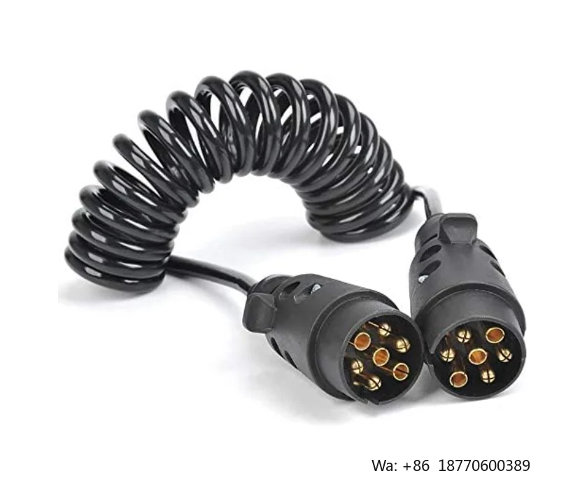 ISO 1724 Trailer Spiral Extension Cable 7-Pin/13-pin 12v PU Towing Coil Wire Universial Trailer Caravan, RV, Trailer, Truck