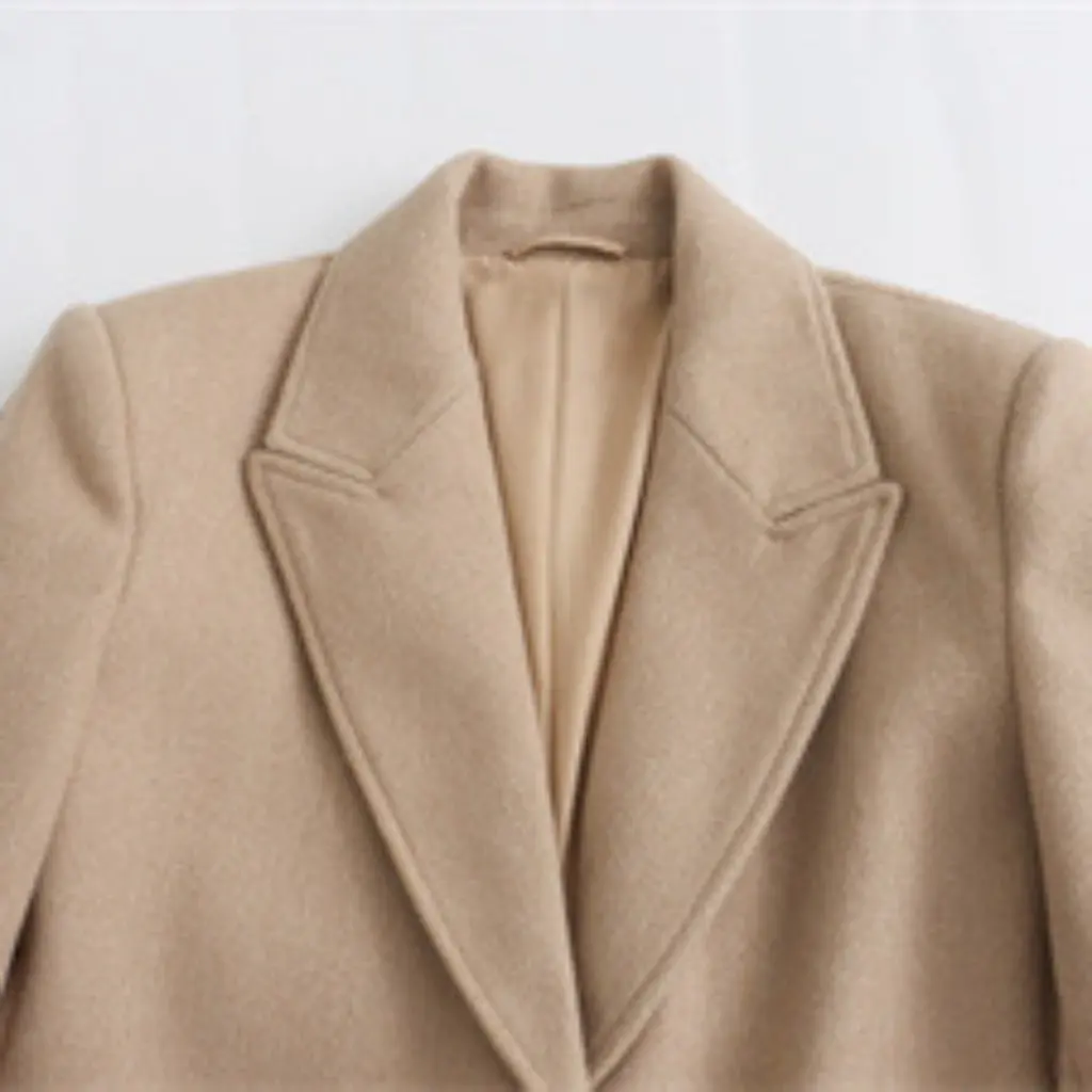 

Women's Fashion Soft Woolen Coat Autumn Winter Slim Fit Long Sleeve Lapel with Pockets All-match Outerwear