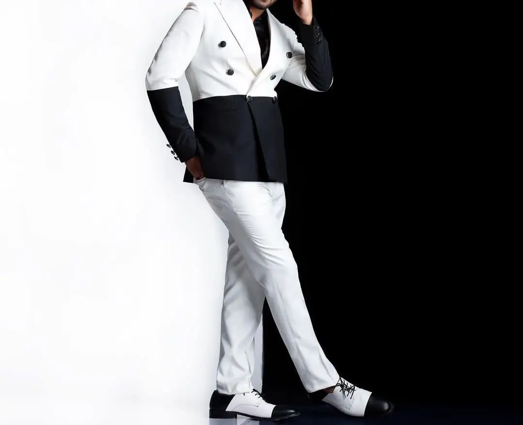 Splicing Men Suit 2 Pieces Business Blazer Pants Double Breasted Fashion Wedding Groom Formal Work Wear Party Causal Customized