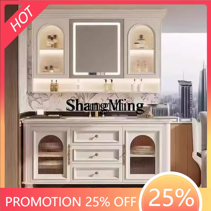 

SM solid wood bathroom bathroom cabinet toilet washstand floor type light luxury hand washbasin cabinet