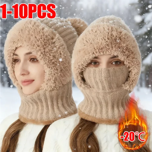 Imagen 1 del producto Gorro de punto de lana térmica con cubiertas para las orejas, capucha todo en uno a prueba de viento, calentador de cuello específicamente para ciclistas