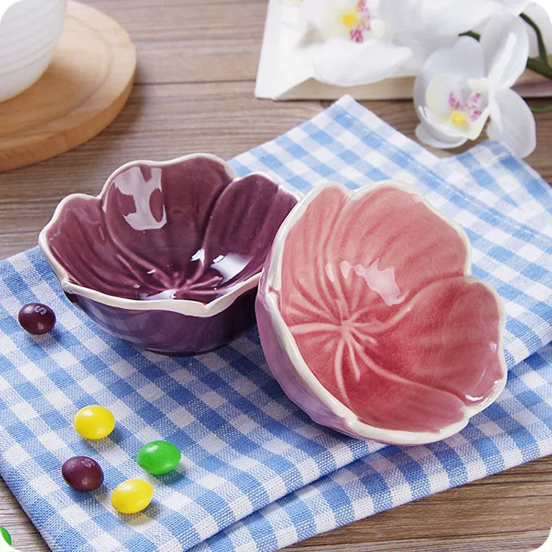 Creative Ceramic Flower Shape Seasoning Small Bowls Saucer Dish Soy Sauce Chili Mini Saucers Home Tableware Accessories