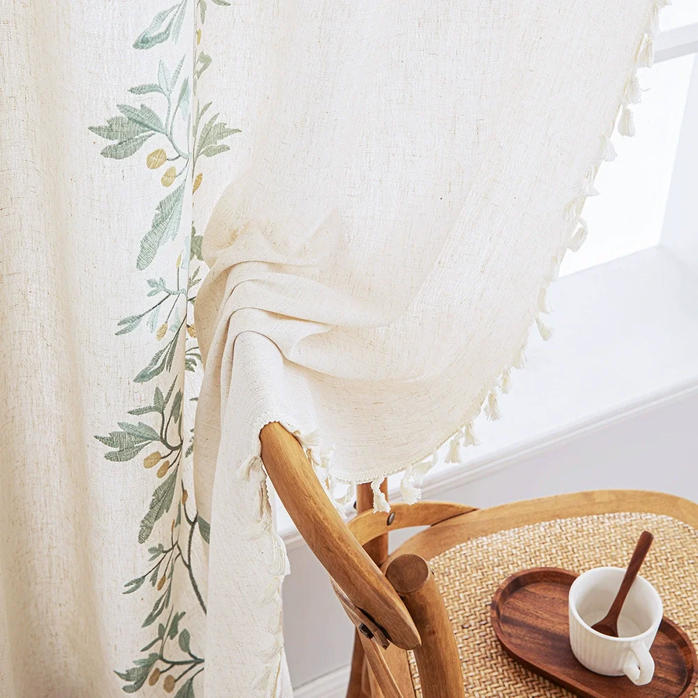 

Boho Curtains Vintage Chic Fringes Living Room for Bedroom Embroidered Farmhouse Sliding Door Curtain for Dining Nursery Closet