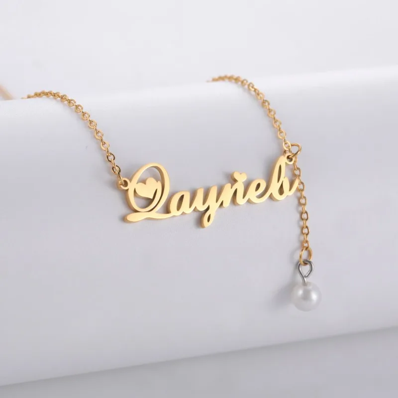 

Name Custom Stainless Steel BFF Necklace for Women Personalized Nameplate Letter Jewelry Big Peart Charm Pendant Necklaces Gift