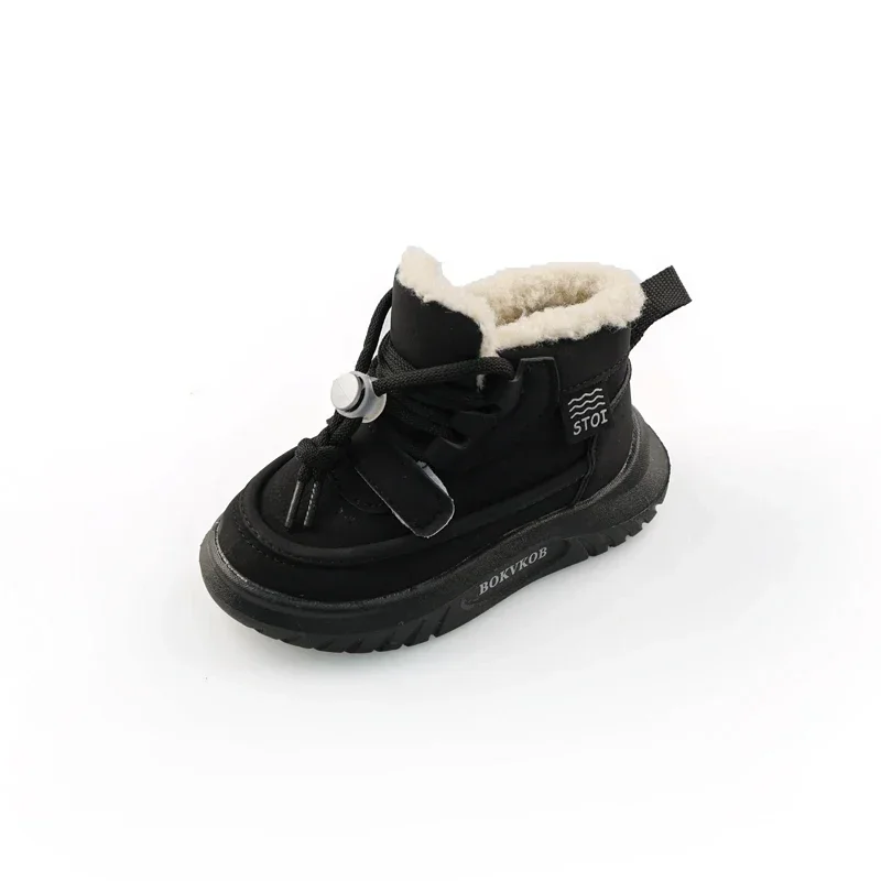 Bottes d'hiver chaudes en peluche pour enfants, bottes pour filles, bottes décontractées pour garçons, bottes portables non ald, mode solide, taille 21-30