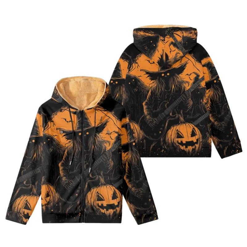 Men's Fleece Long Sleeve Zipper Hoodies Halloween Pumpkin Parkas Coat Jacket For Men/Women Winter Outerwear