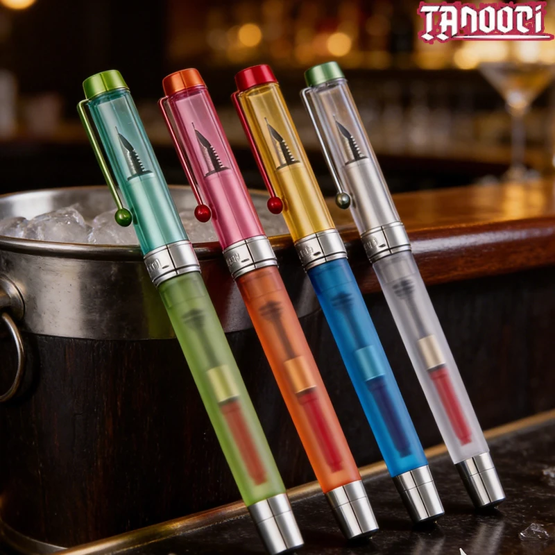 TANOOCI Demonstrator Fountain Pen Transparent Visible Ink Metal Clip Twist Opening Stainless Steel Nib Practice Calligraphy Gift