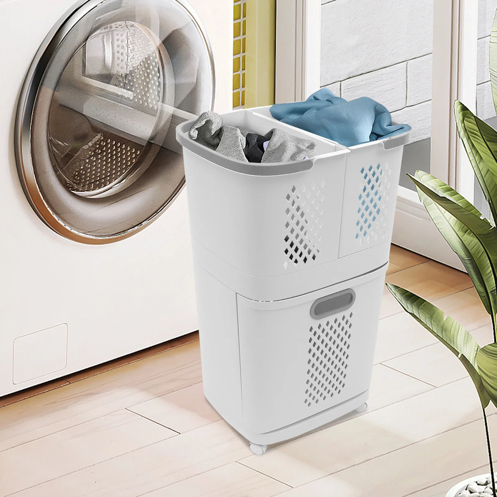 

Plastic Household Laundry Basket Hampers for Laundry Hamper Clothes Basket, Dirty Clothes Washing Storage Cart with Wheels